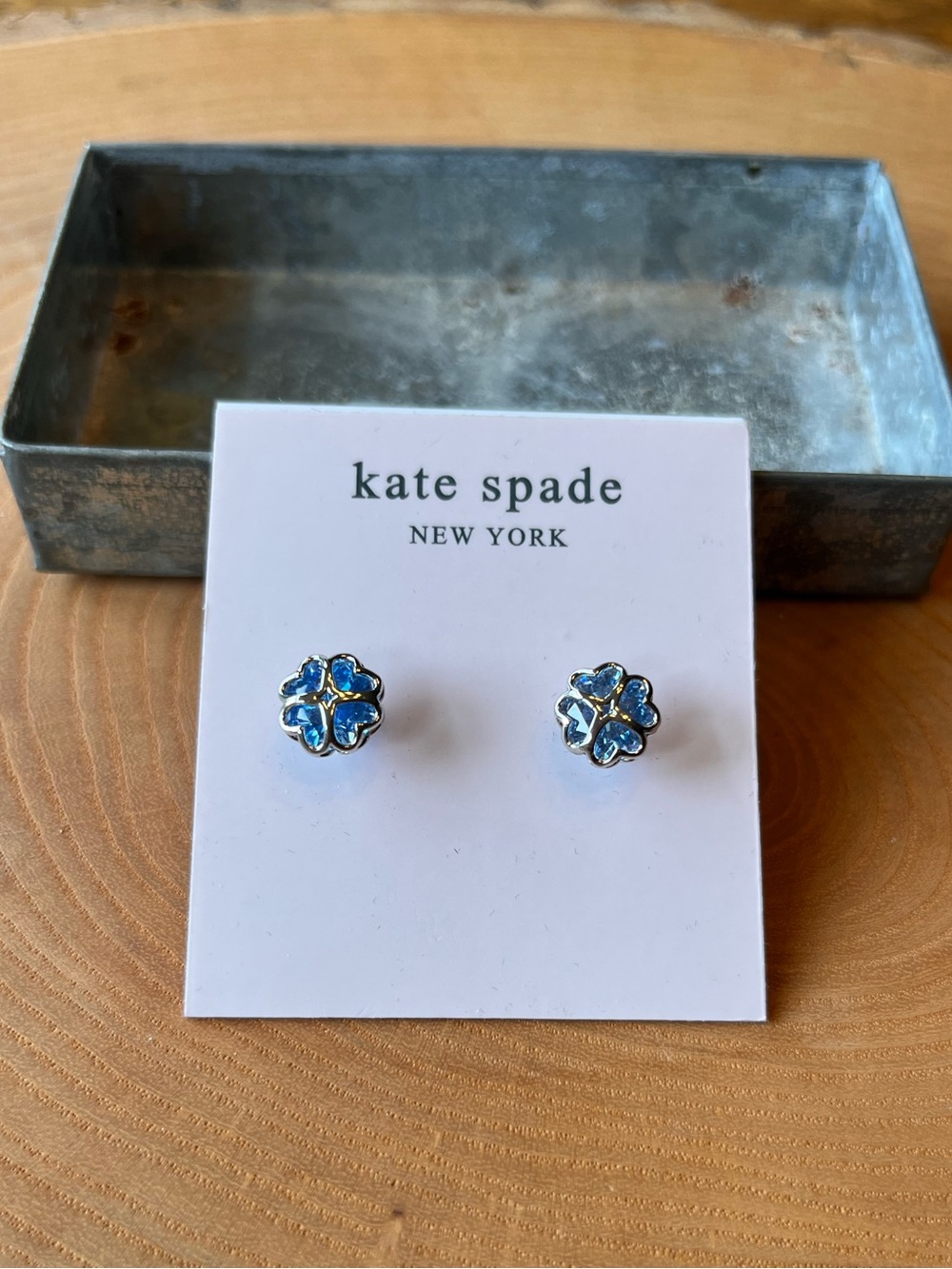 Kate Spade NY “Something Sparkly” Spade Studs Silver & Blue New